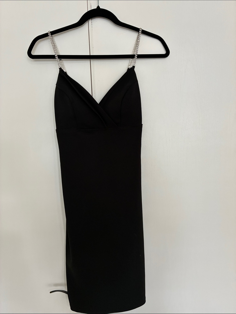 Haute Monde Black Midi Dress with Crystal Straps